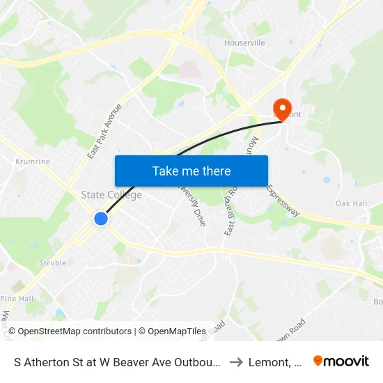 S Atherton St at W Beaver Ave Outbound to Lemont, PA map