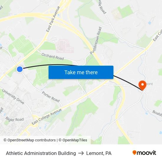 Athletic Administration Building to Lemont, PA map
