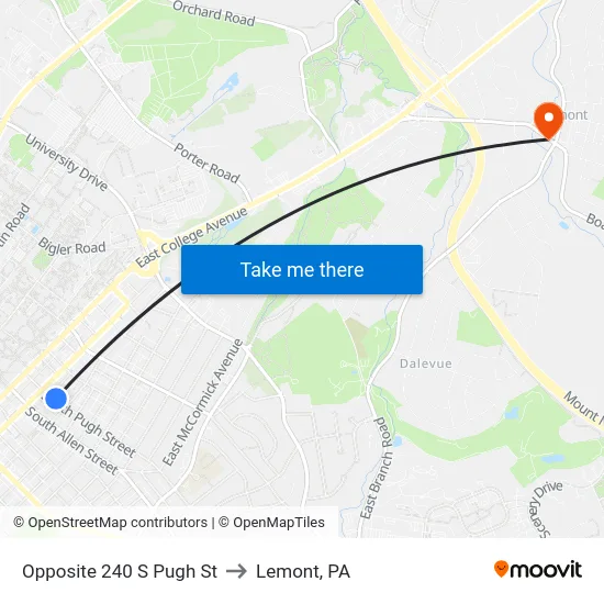 Opposite 240 S Pugh St to Lemont, PA map