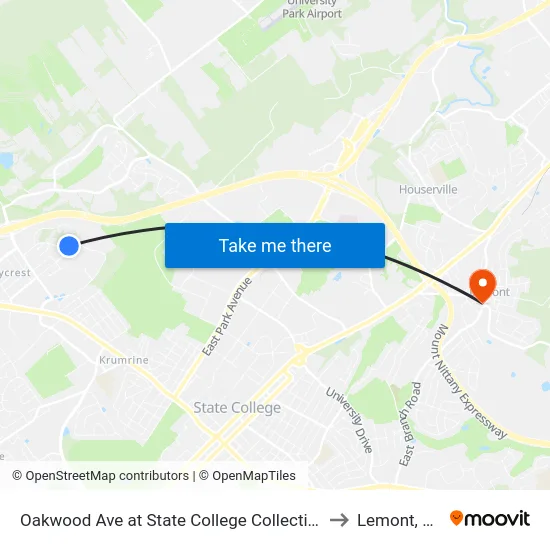 Oakwood Ave at State College Collective to Lemont, PA map