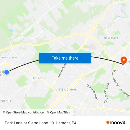 Park Lane at Sierra Lane to Lemont, PA map
