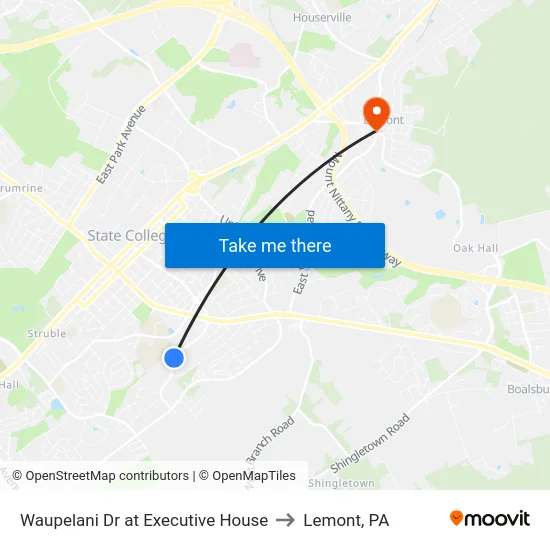 Waupelani Dr at Executive House to Lemont, PA map