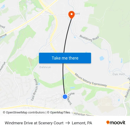 Windmere Drive at Scenery Court to Lemont, PA map