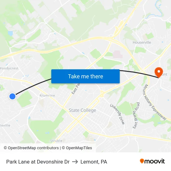 Park Lane at Devonshire Dr to Lemont, PA map