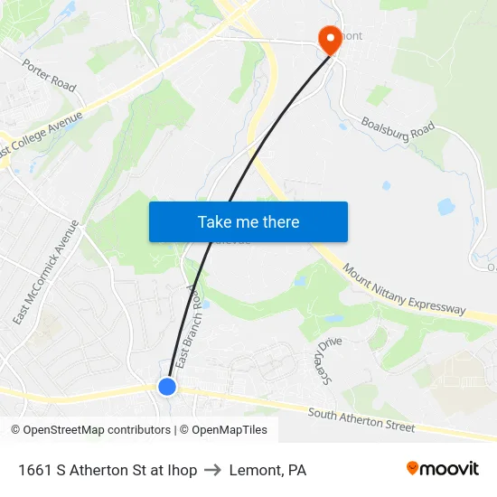 1661 S Atherton St at Ihop to Lemont, PA map