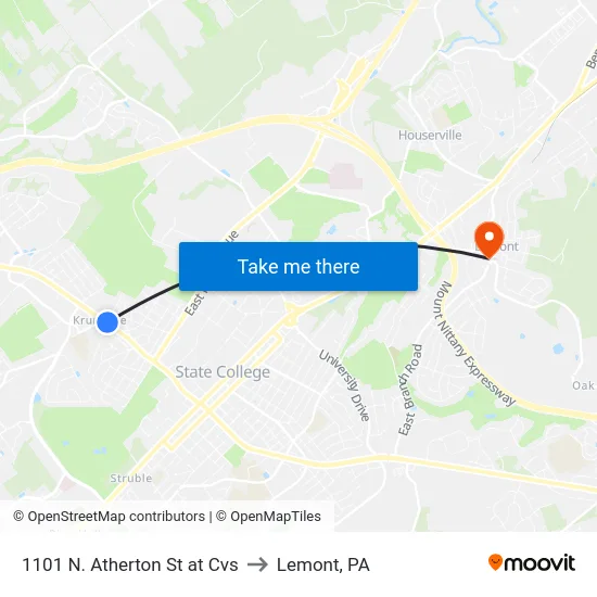 1101 N. Atherton St at Cvs to Lemont, PA map