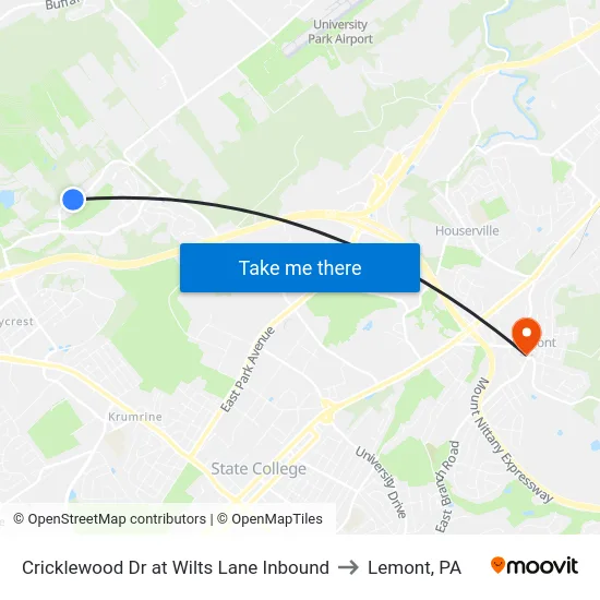 Cricklewood Dr at Wilts Lane Inbound to Lemont, PA map