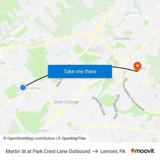 Martin St at Park Crest Lane Outbound to Lemont, PA map