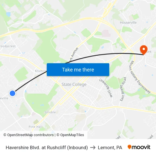 Havershire Blvd. at Rushcliff (Inbound) to Lemont, PA map