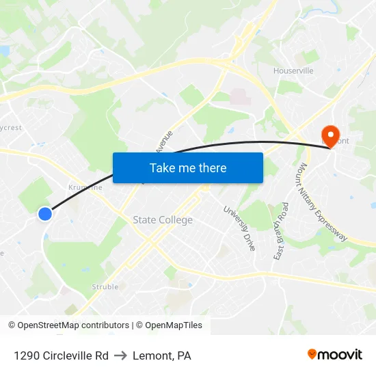 1290 Circleville Rd to Lemont, PA map