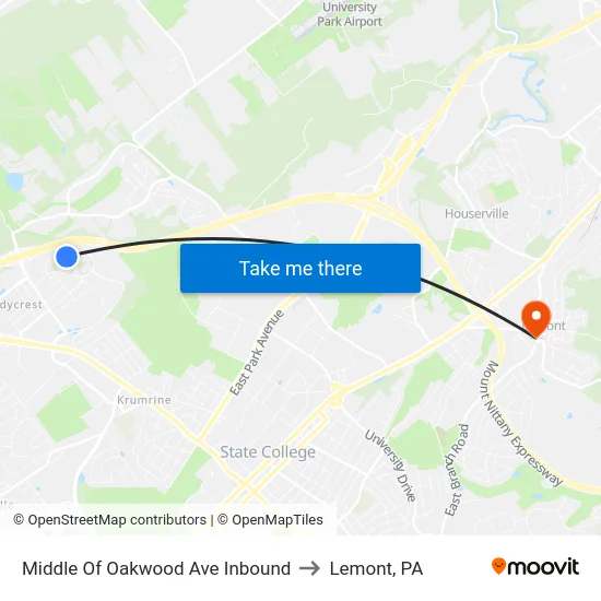 Middle Of Oakwood Ave Inbound to Lemont, PA map