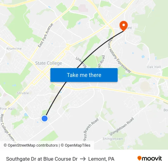 Southgate Dr at Blue Course Dr to Lemont, PA map