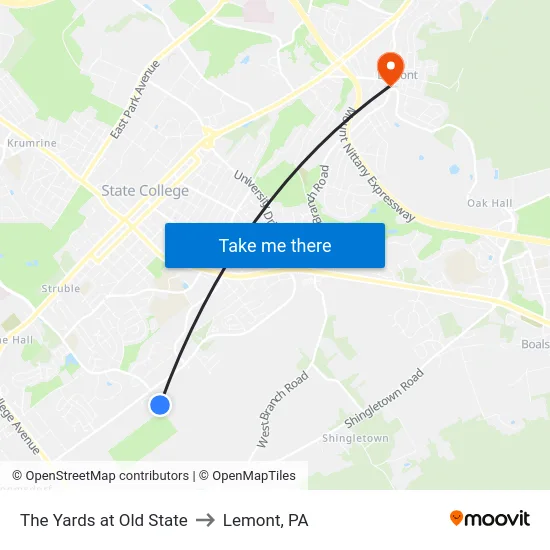 The Yards at Old State to Lemont, PA map