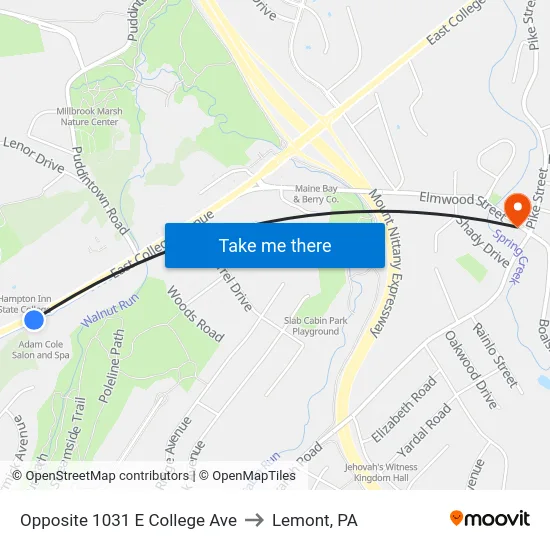 Opposite 1031 E College Ave to Lemont, PA map