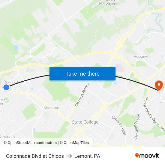 Colonnade Blvd at Chicos to Lemont, PA map
