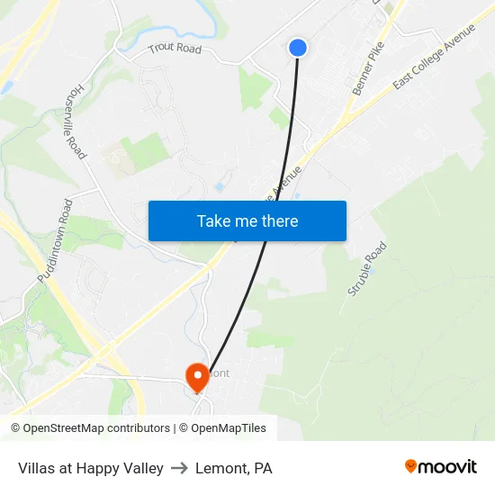 Villas at Happy Valley to Lemont, PA map