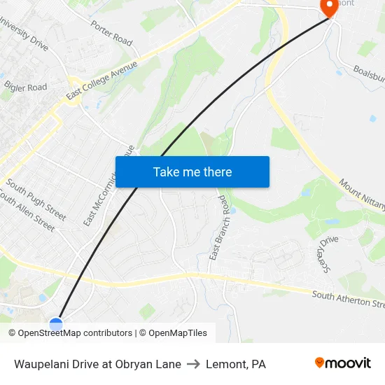 Waupelani Drive at Obryan Lane to Lemont, PA map