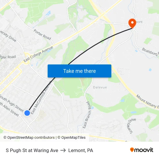 S Pugh St at Waring Ave to Lemont, PA map