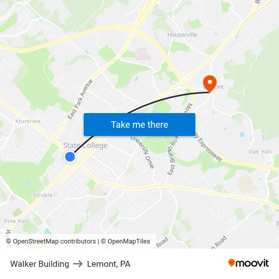 Walker Building to Lemont, PA map