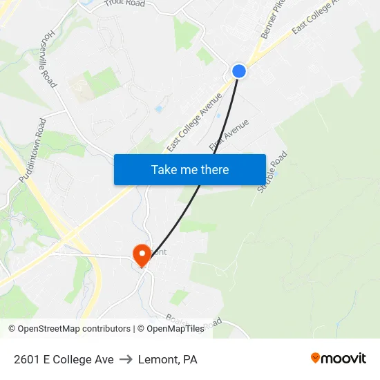 2601 E College Ave to Lemont, PA map