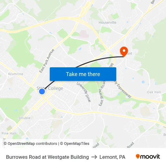 Burrowes Road at Westgate Building to Lemont, PA map