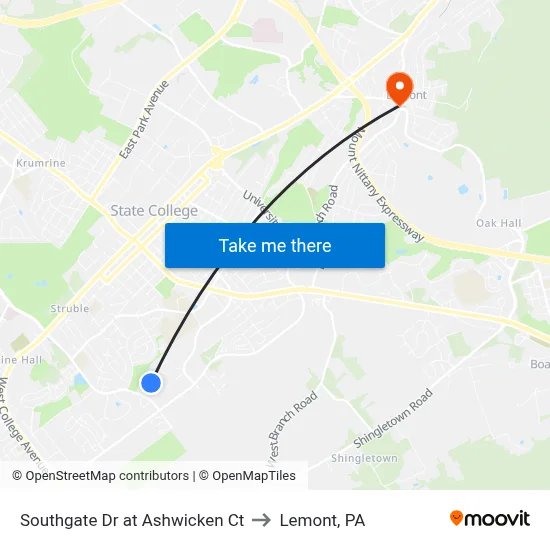 Southgate Dr at Ashwicken Ct to Lemont, PA map