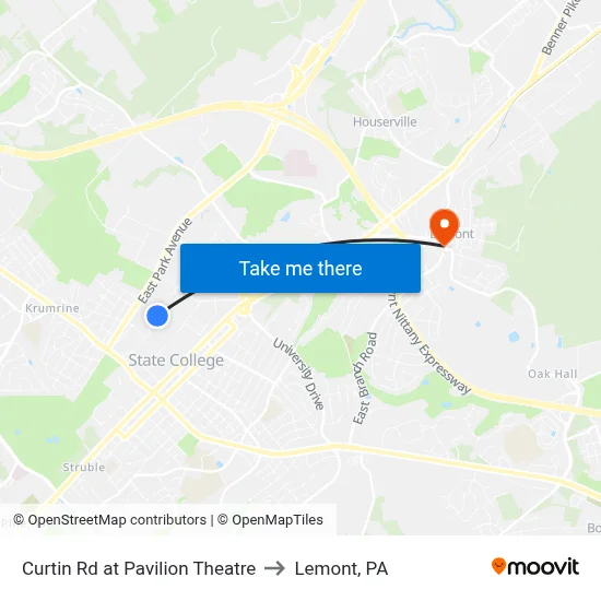 Curtin Rd at Pavilion Theatre to Lemont, PA map
