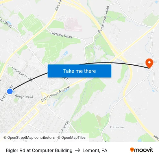 Bigler Rd at Computer Building to Lemont, PA map