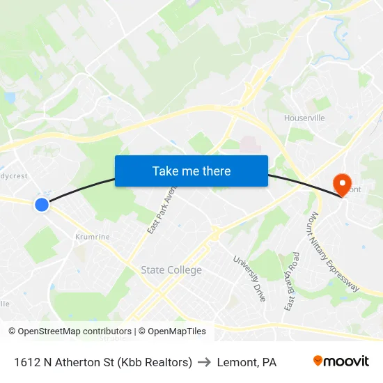 1612 N Atherton St (Kbb Realtors) to Lemont, PA map