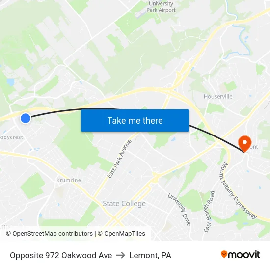 Opposite 972 Oakwood Ave to Lemont, PA map