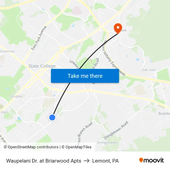 Waupelani Dr. at Briarwood Apts to Lemont, PA map