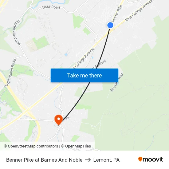 Benner Pike at Barnes And Noble to Lemont, PA map