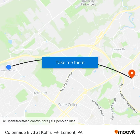 Colonnade Blvd at Kohls to Lemont, PA map