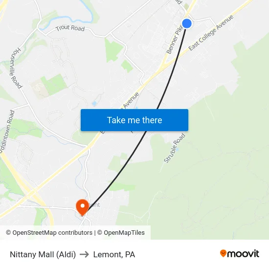 Nittany Mall (Aldi) to Lemont, PA map