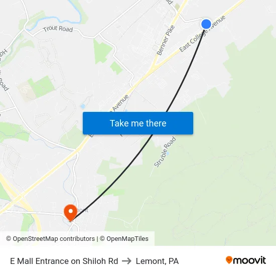 E Mall Entrance on Shiloh Rd to Lemont, PA map