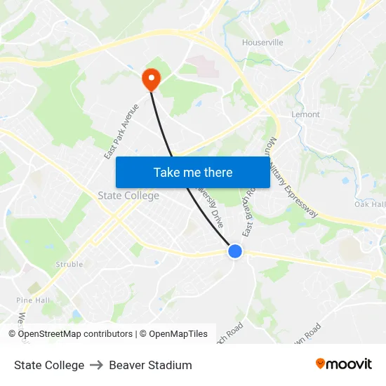State College to Beaver Stadium map