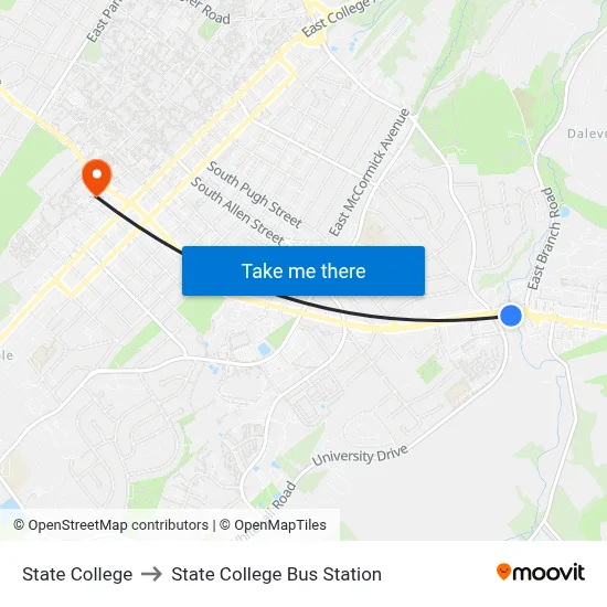 State College to State College Bus Station map