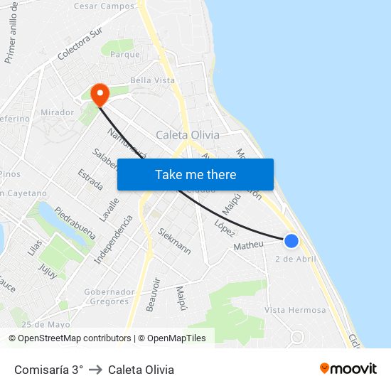 Comisaría 3° to Caleta Olivia map