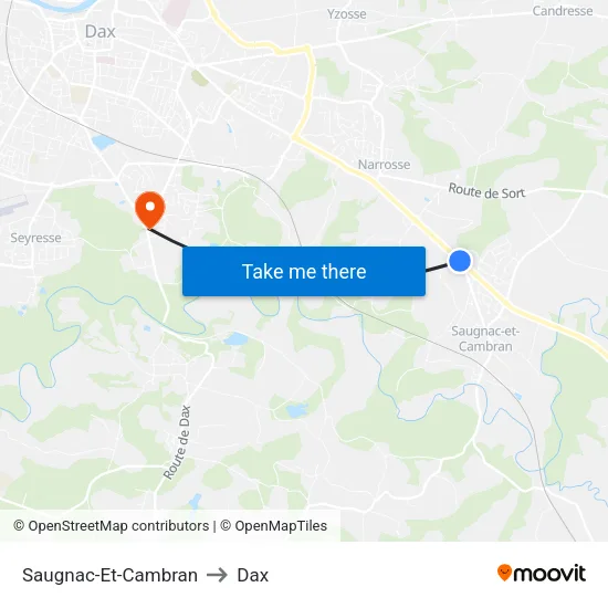 Saugnac-Et-Cambran to Dax map
