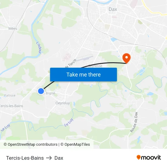 Tercis-Les-Bains to Dax map