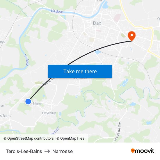 Tercis-Les-Bains to Narrosse map