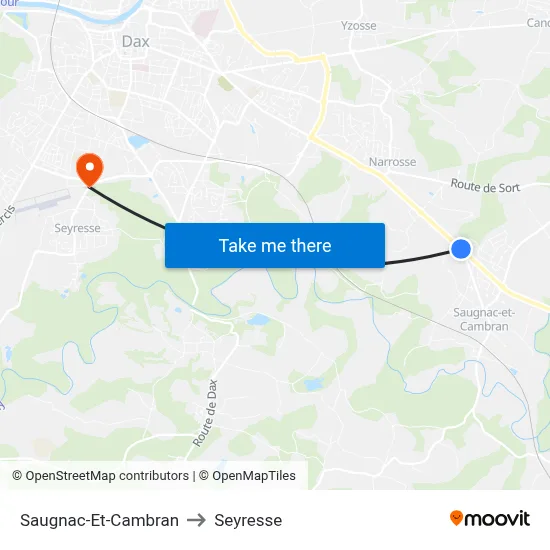 Saugnac-Et-Cambran to Seyresse map