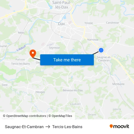 Saugnac-Et-Cambran to Tercis-Les-Bains map