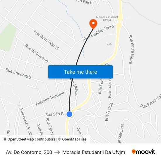 Av. Do Contorno, 200 to Moradia Estudantil Da Ufvjm map