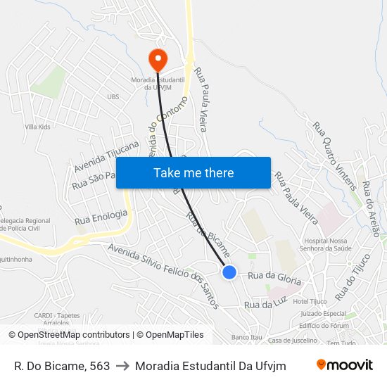 R. Do Bicame, 563 to Moradia Estudantil Da Ufvjm map