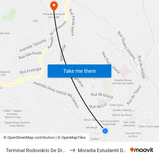 Terminal Rodoviário De Diamantina to Moradia Estudantil Da Ufvjm map