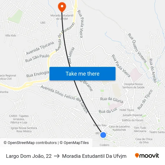 Largo Dom João, 22 to Moradia Estudantil Da Ufvjm map