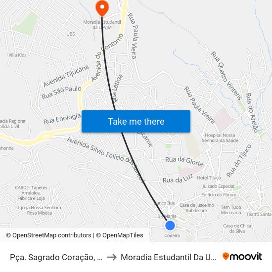 Pça. Sagrado Coração, 156 to Moradia Estudantil Da Ufvjm map