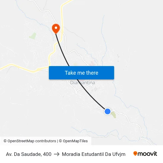 Av. Da Saudade, 400 to Moradia Estudantil Da Ufvjm map