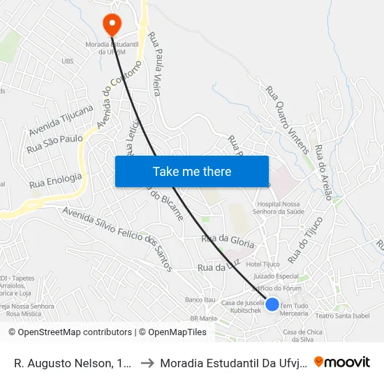R. Augusto Nelson, 155 to Moradia Estudantil Da Ufvjm map
